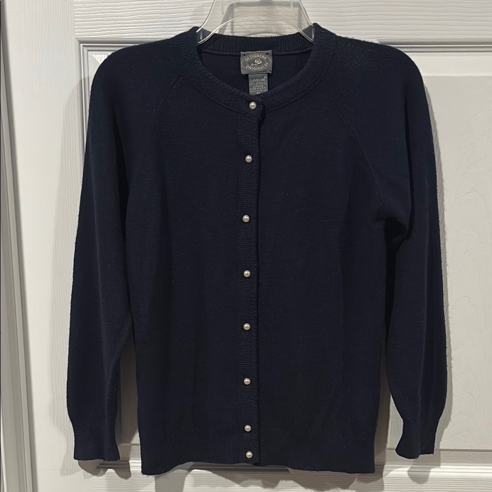 Vintage Designers Originals Navy Button-Front Pearl Accent Cardigan